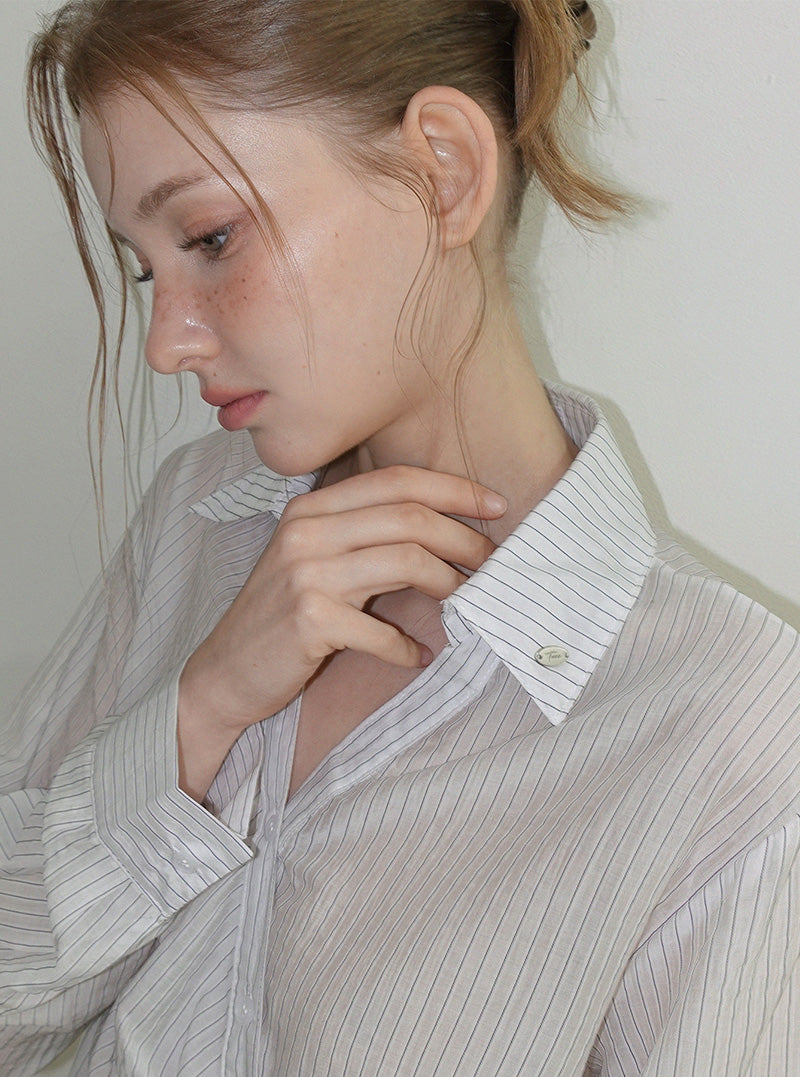 Buti stripe asymmetric long sleeve shirt