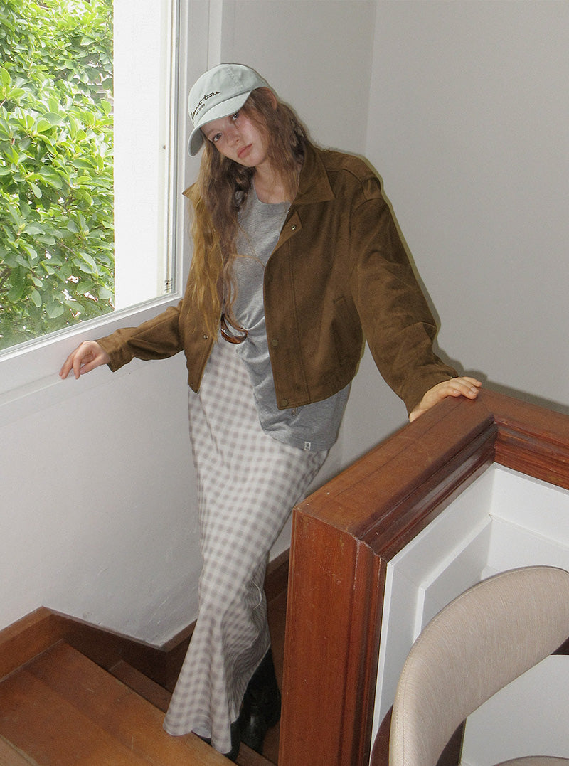 London high-neck suede blouson jumper