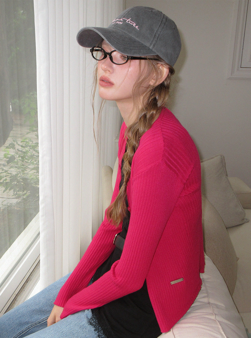 Zenta button ribbed long sleeve cardigan