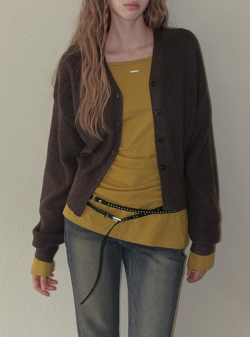 Eld V-neck loose-fit knit long sleeve cardigan