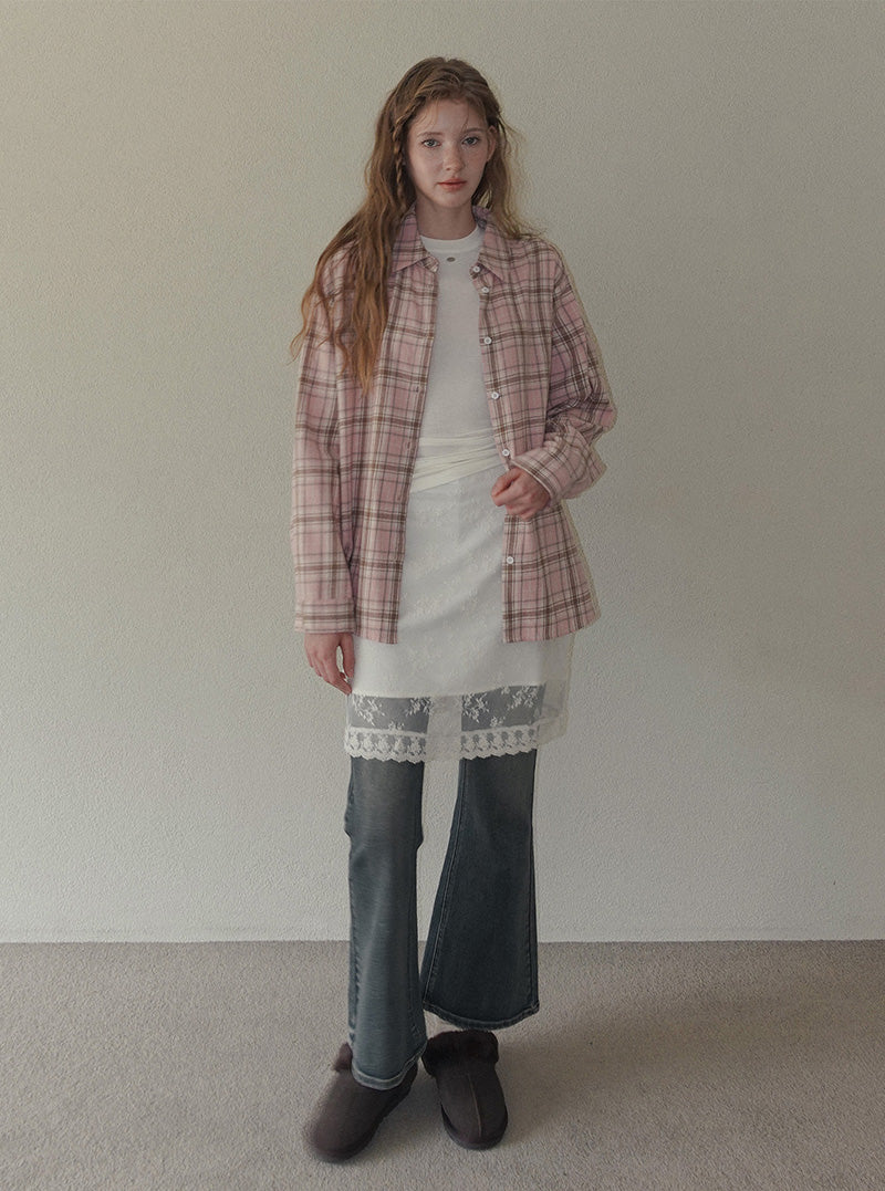 Real check oversized long sleeve shirt