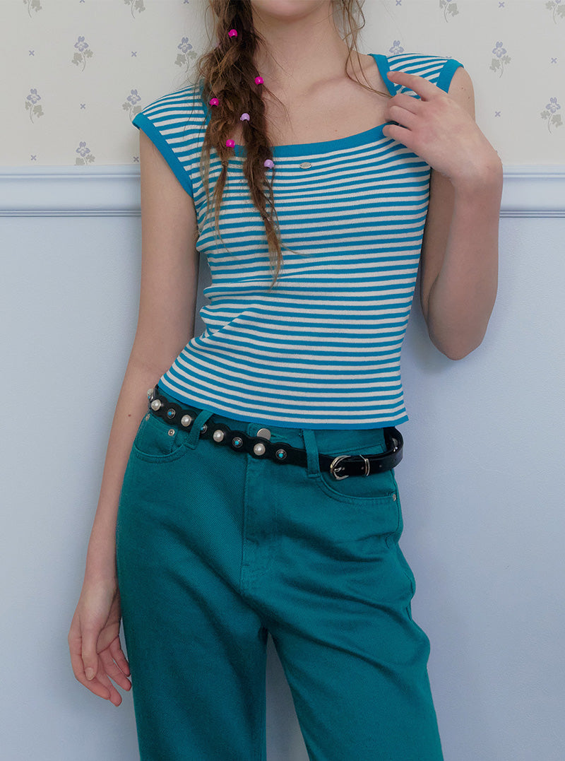 Poin stripe square knit sleeveless