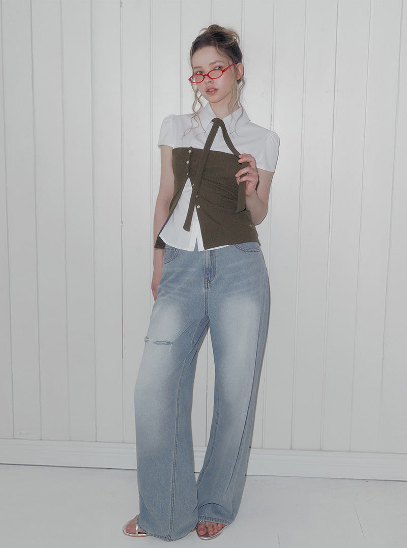 Tony ribbed button top (strap set)