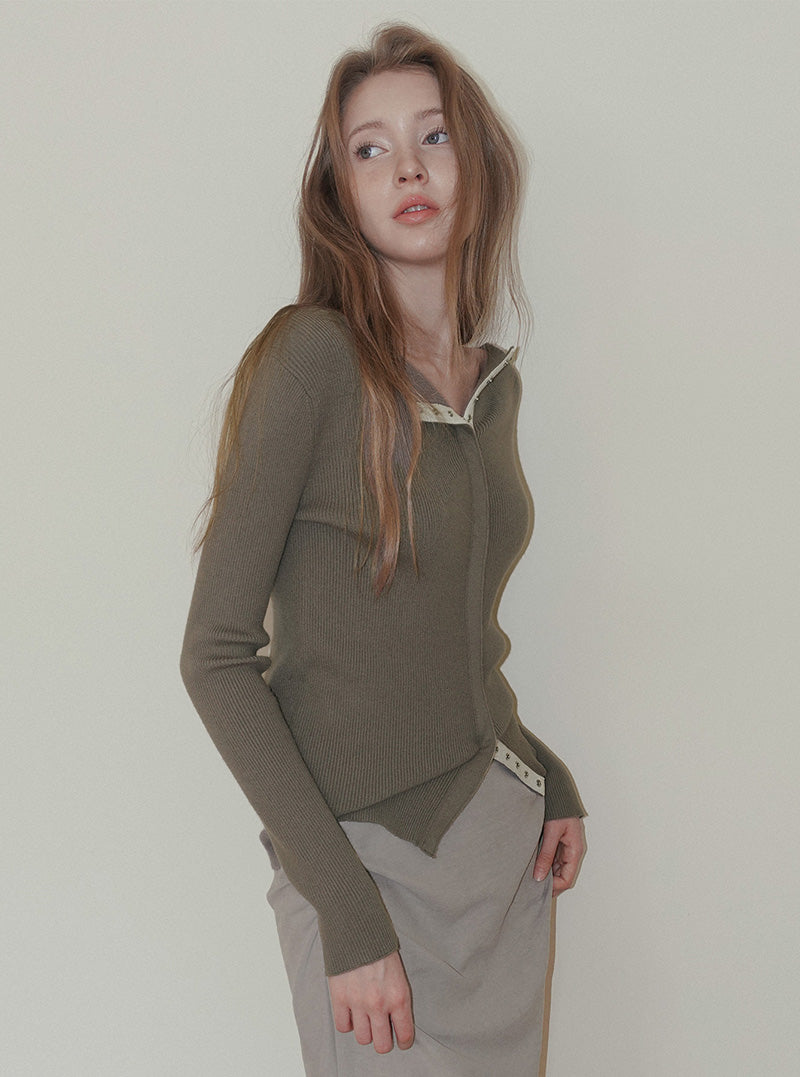 Ollin eyelet button ribbed long sleeve cardigan
