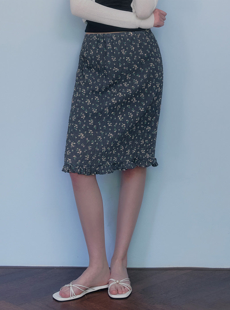 Lundi flower wrinkle midi skirt