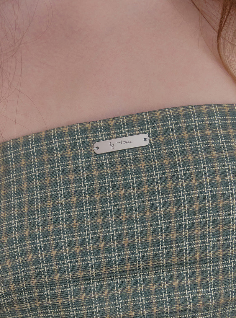 Pozen check shirring top blouse strap set