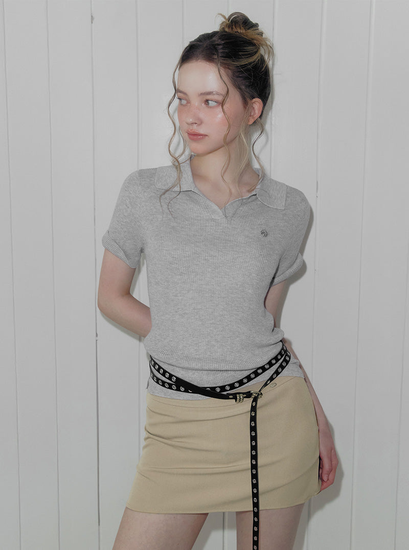 Rildin open collar short sleeve knit