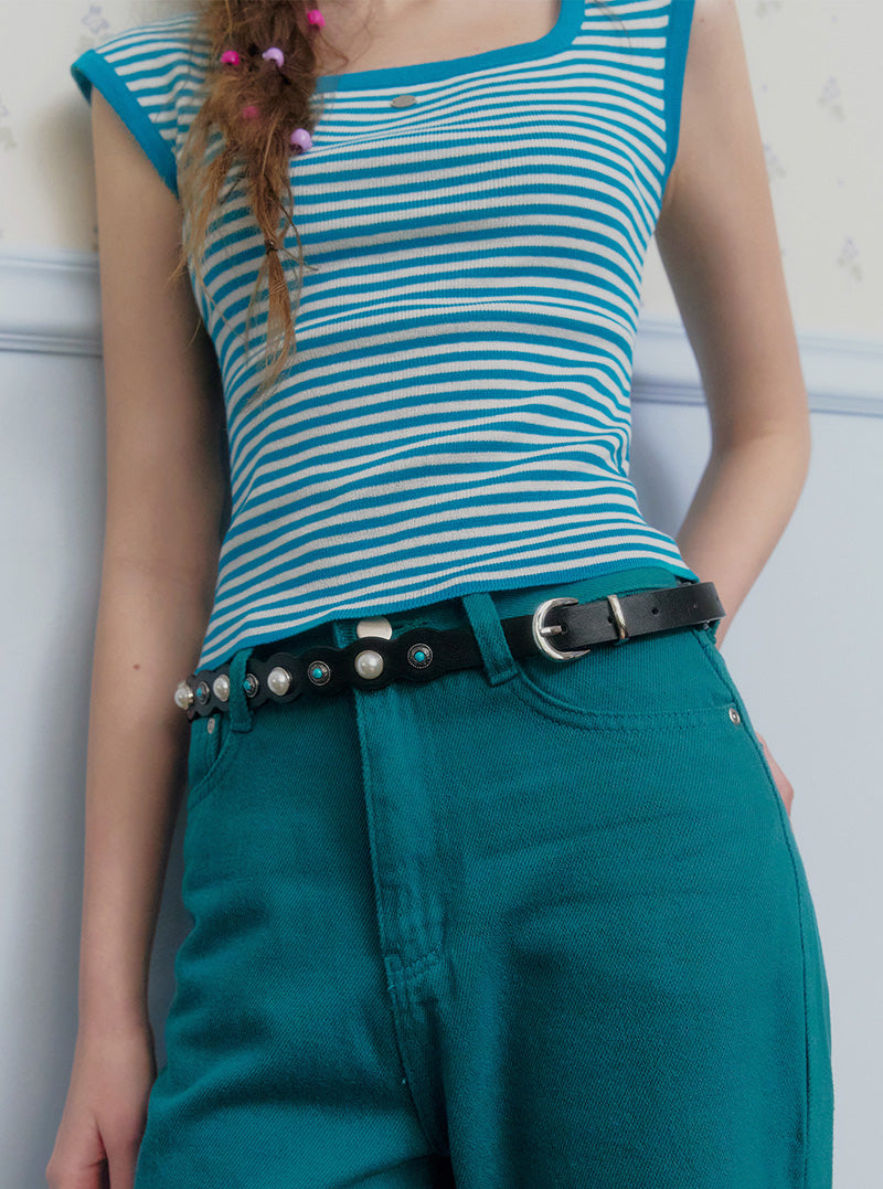 Leten pearl mix leather belt