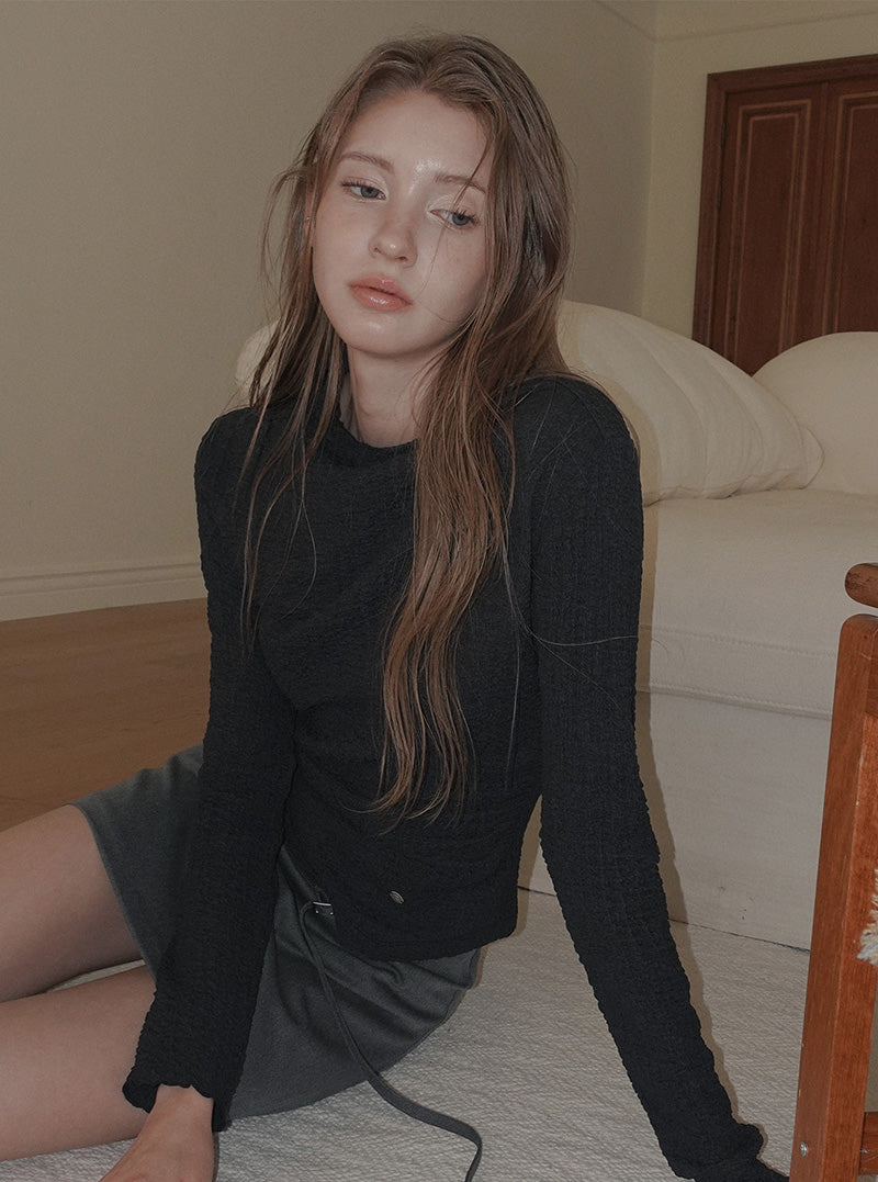 Zdil shirred high-neck long sleeve T-shirt