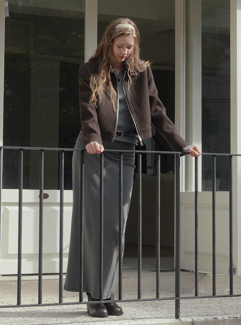Deit collar zipper cropped jacket