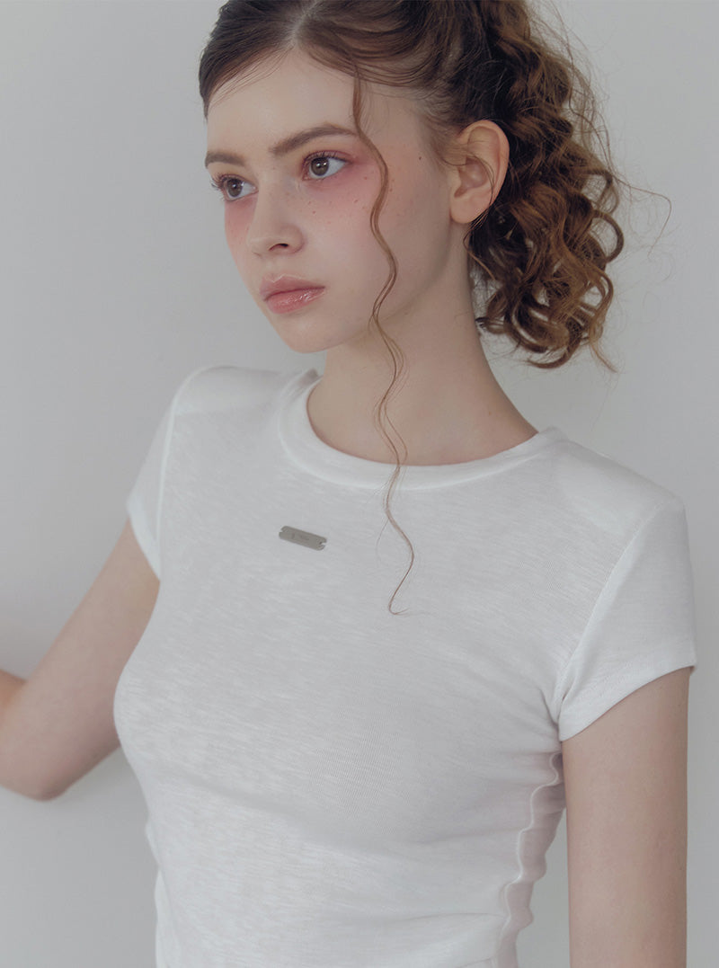 Ento slim shirring short sleeve t-shirt (muffler set)