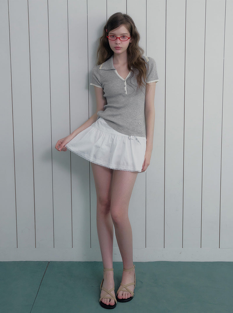 Cellun contrast collar short sleeve knit