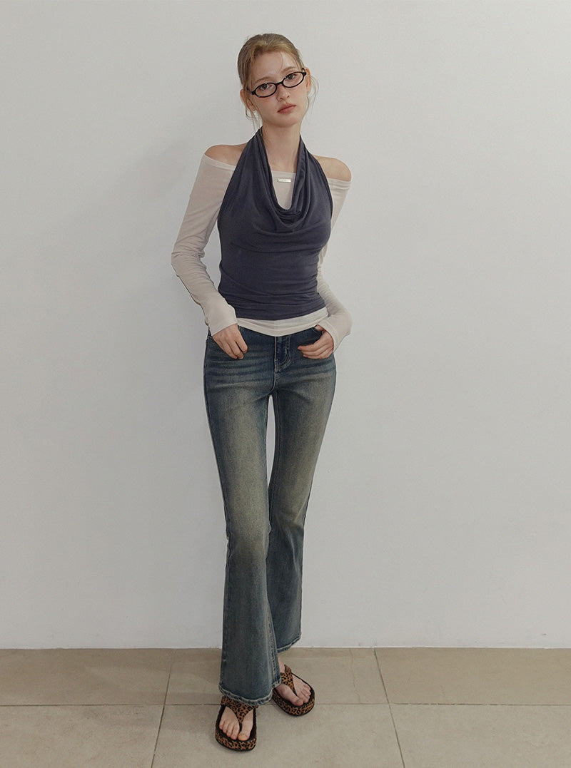 Lenin off-shoulder long sleeve T-shirt and sleeveless top set