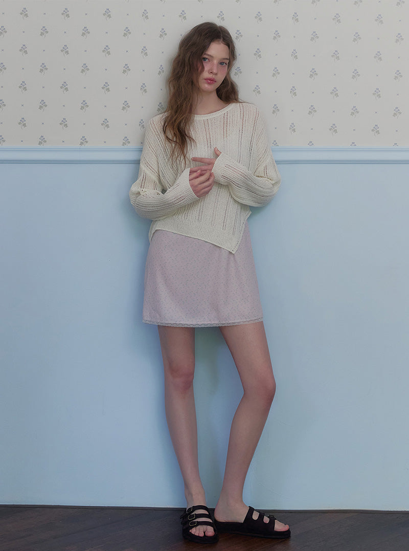 Thunder unbalance slit long sleeve knit