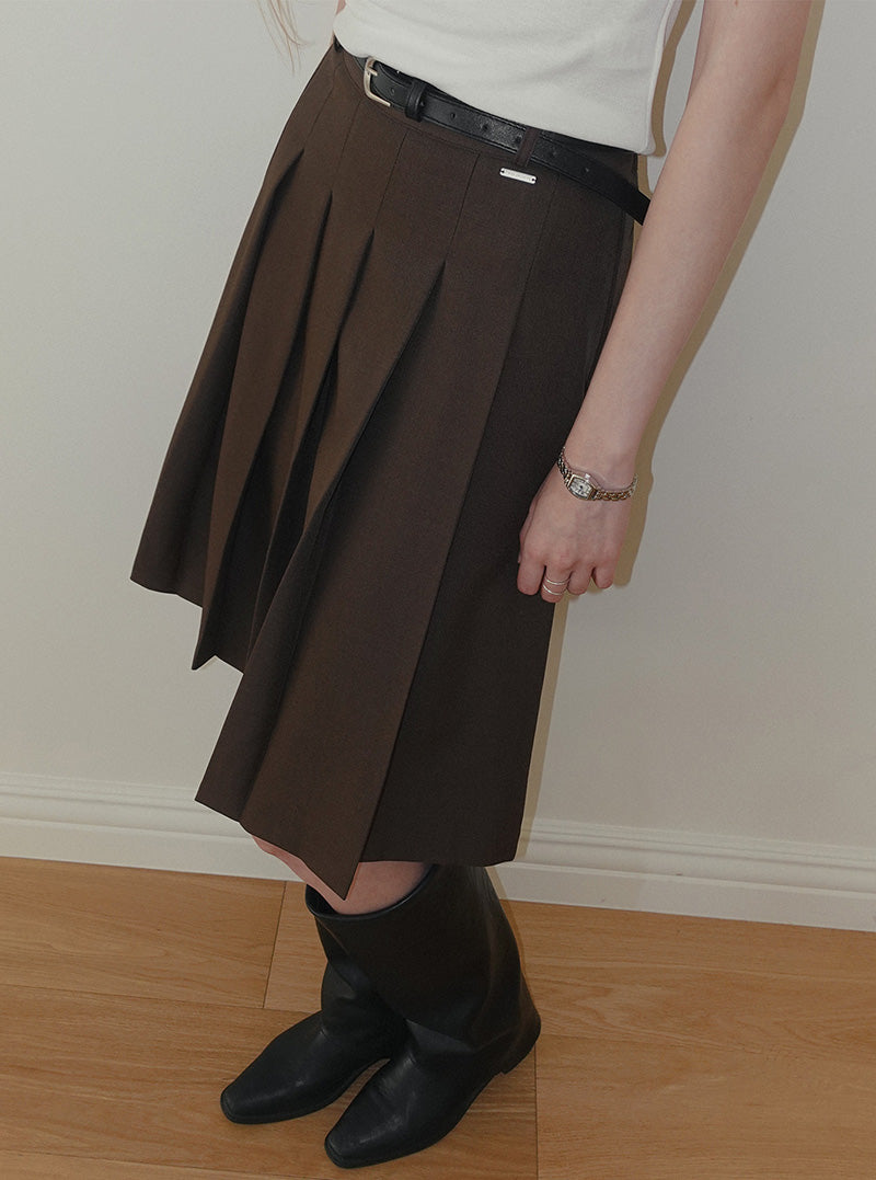 Imel pintuck pleated midi skirt (belt set)