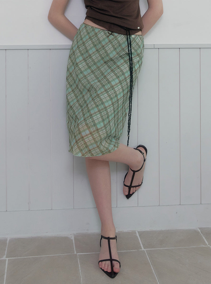 Mika check banding midi skirt