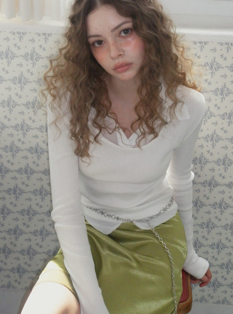 Revel sheer collar rib long sleeve t-shirt