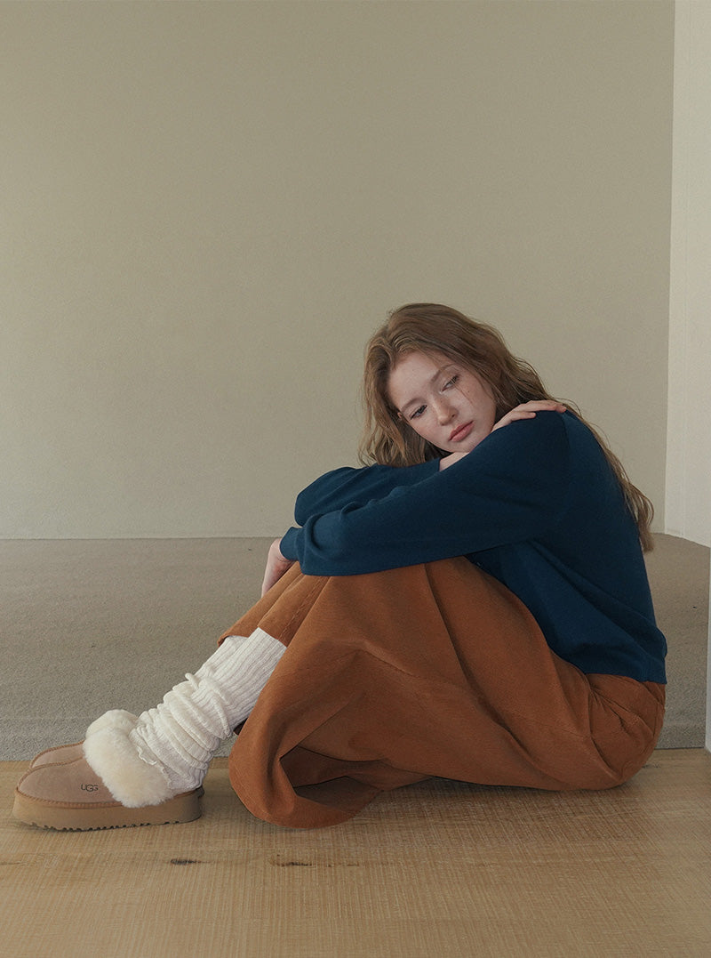 Ichen basic round neck knit long sleeve cardigan