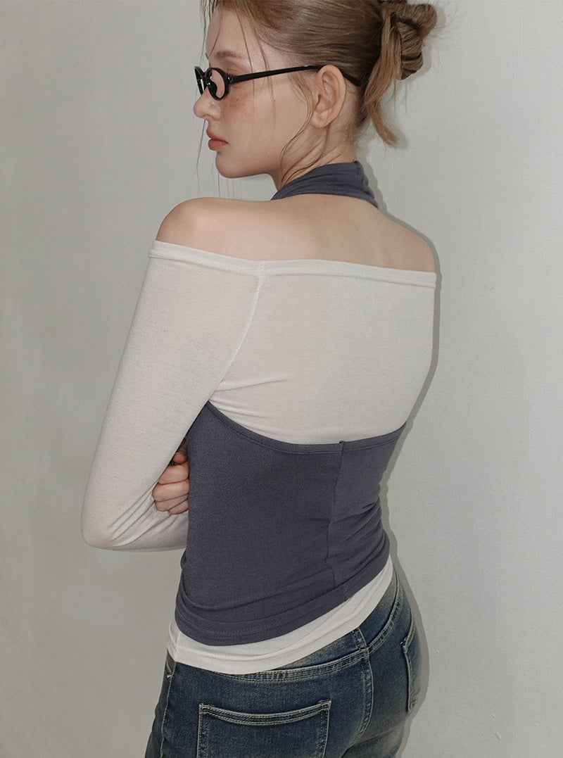 Lenin off-shoulder long sleeve T-shirt and sleeveless top set
