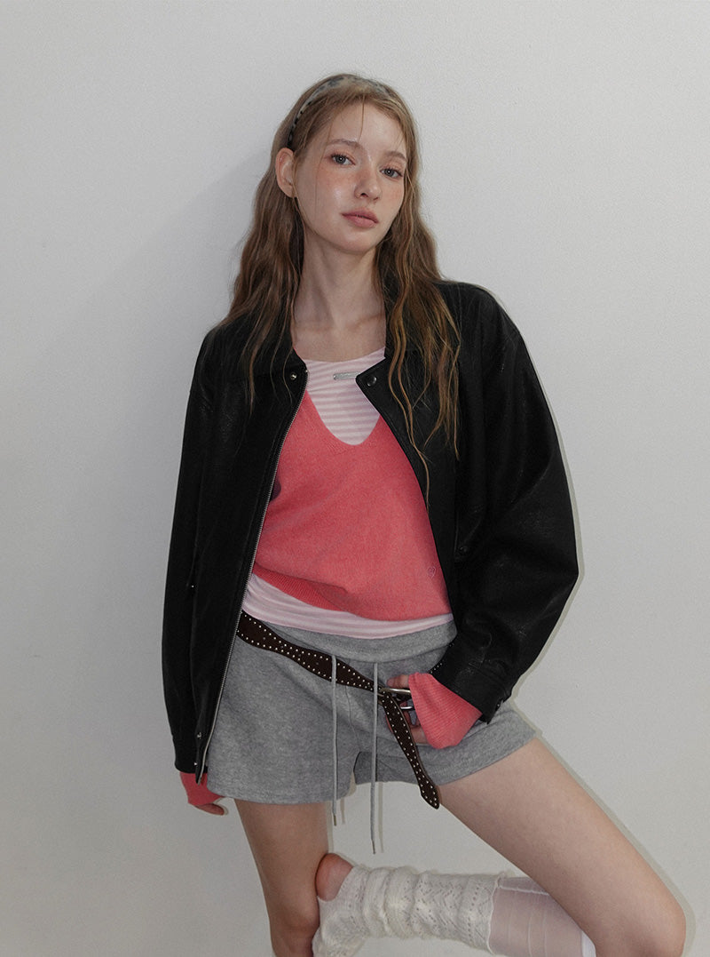 Rovv loose-fit leather long sleeve blouson jumper
