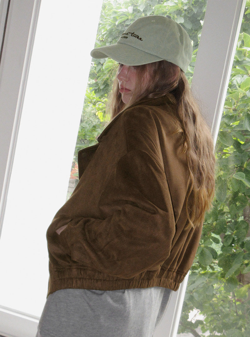 London high-neck suede blouson jumper