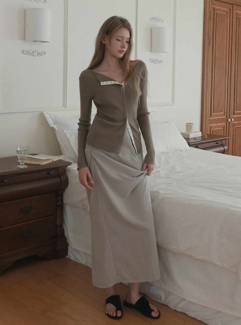 Ringto suede shirring long skirt