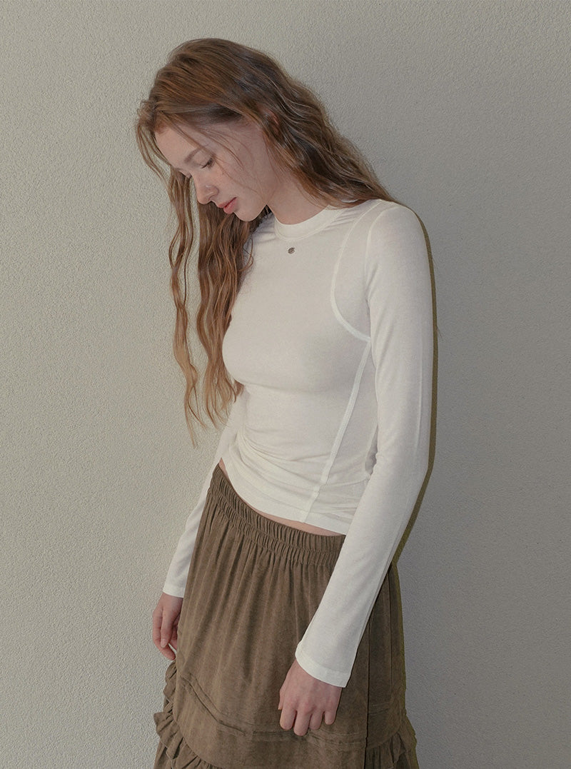 Gat panel round neck long sleeve T-shirt