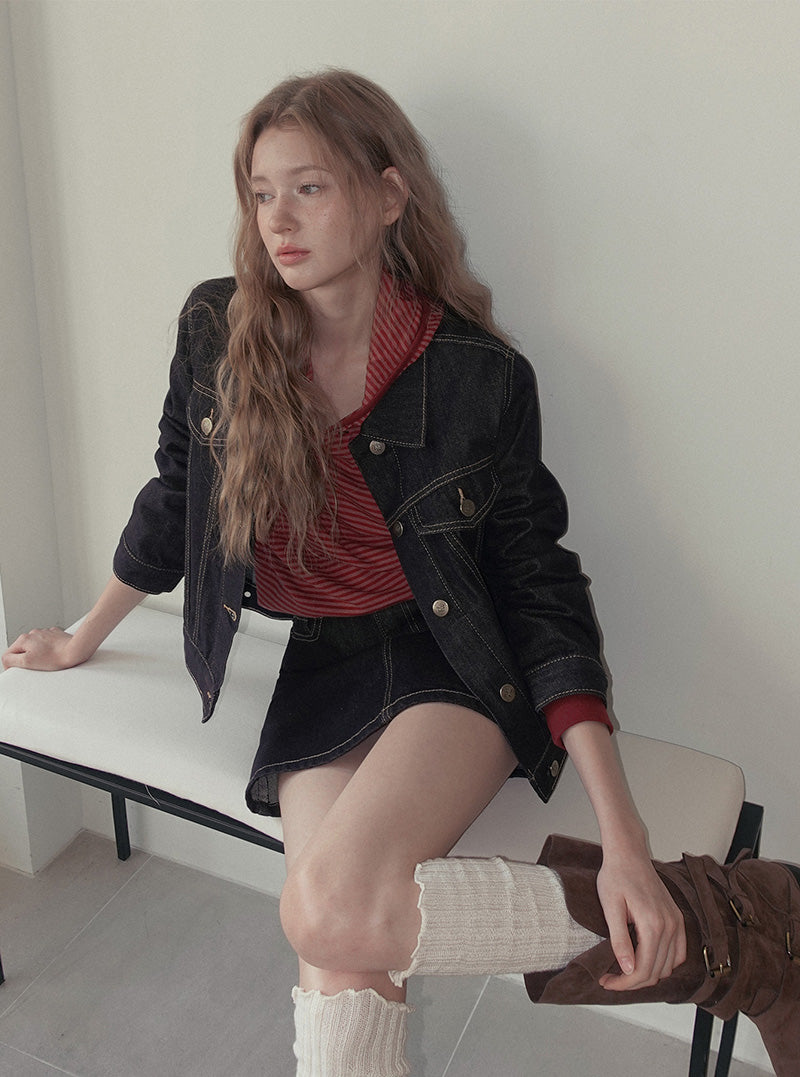 Tudi stitch pocket collar denim jacket