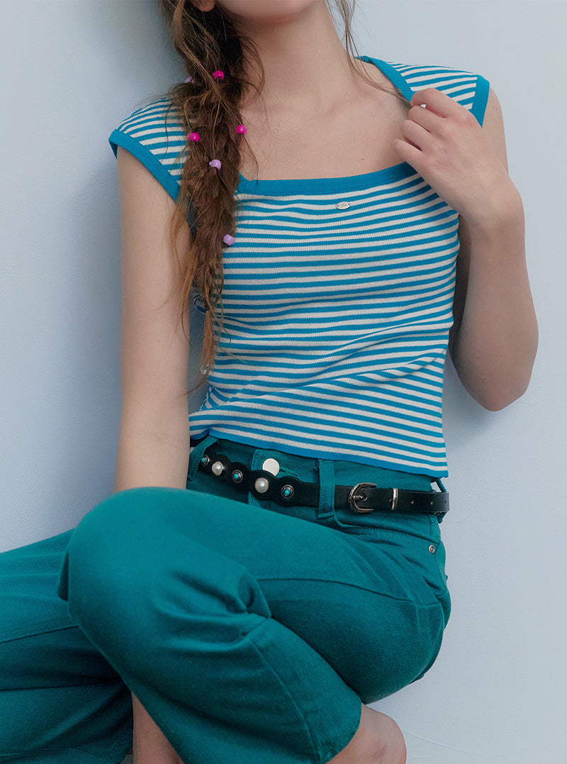 Leten pearl mix leather belt