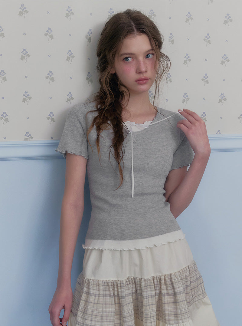 Bette ribbon contrast layered short sleeve knit