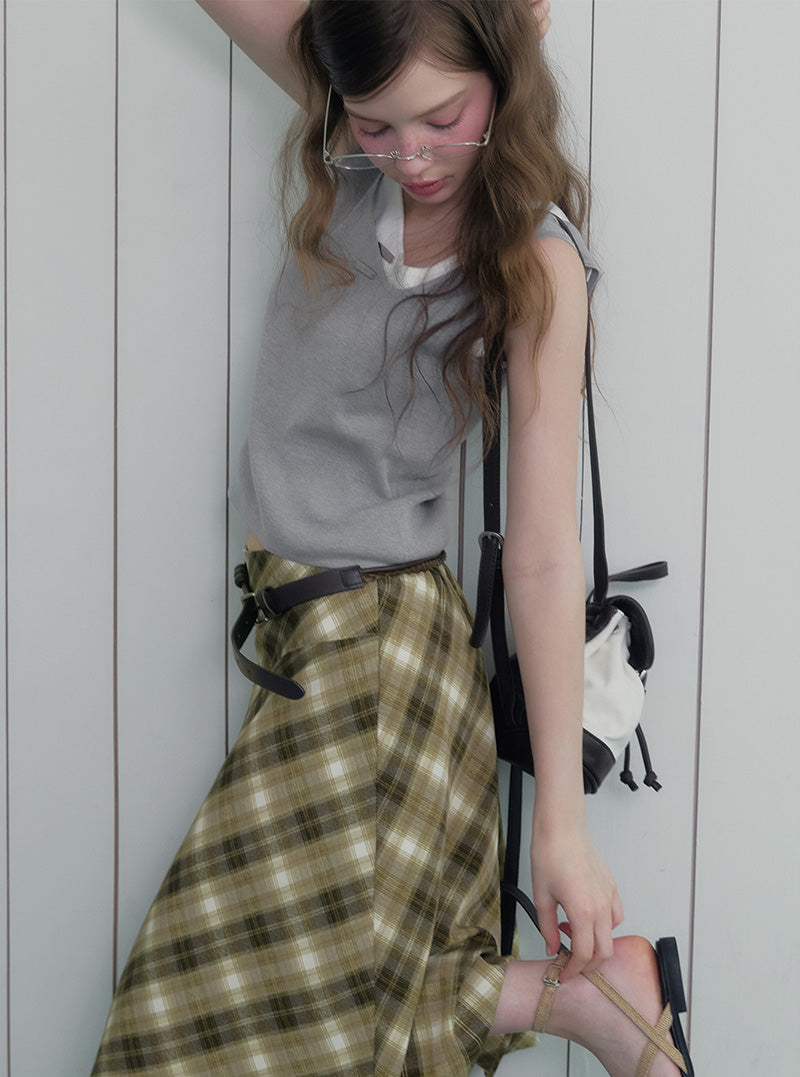 Dewz unbalance neck knit sleeveless