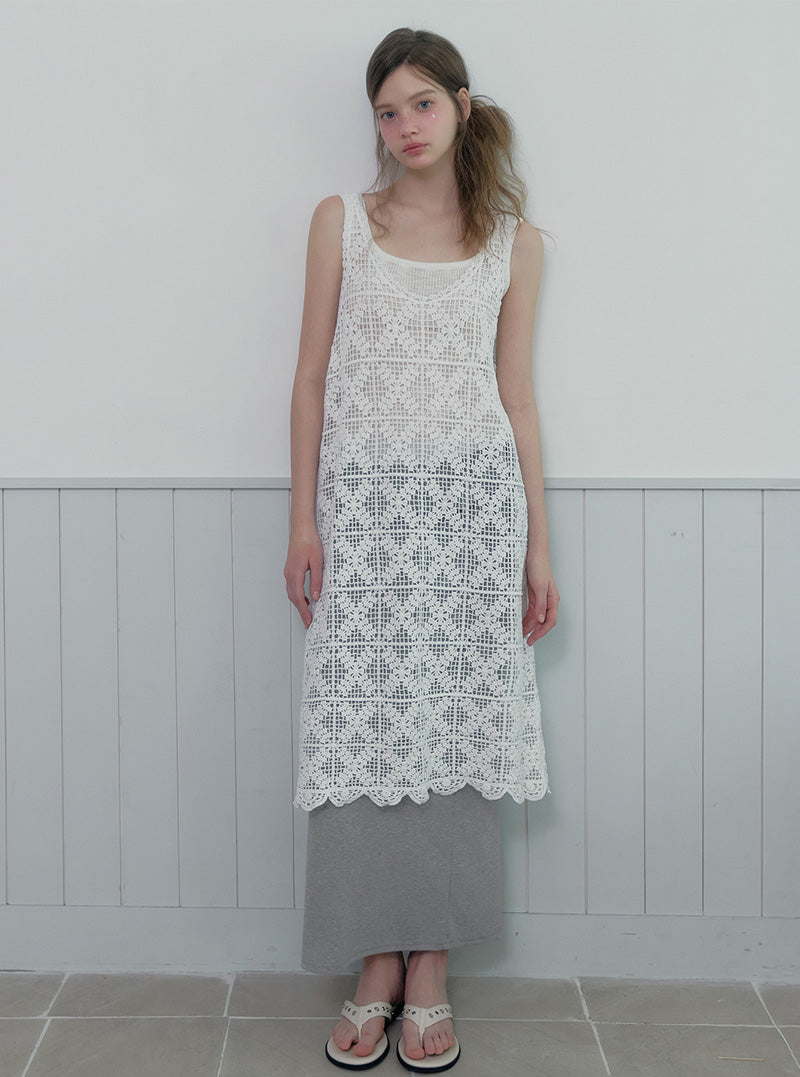 Bolu natural punching sleeveless long dress