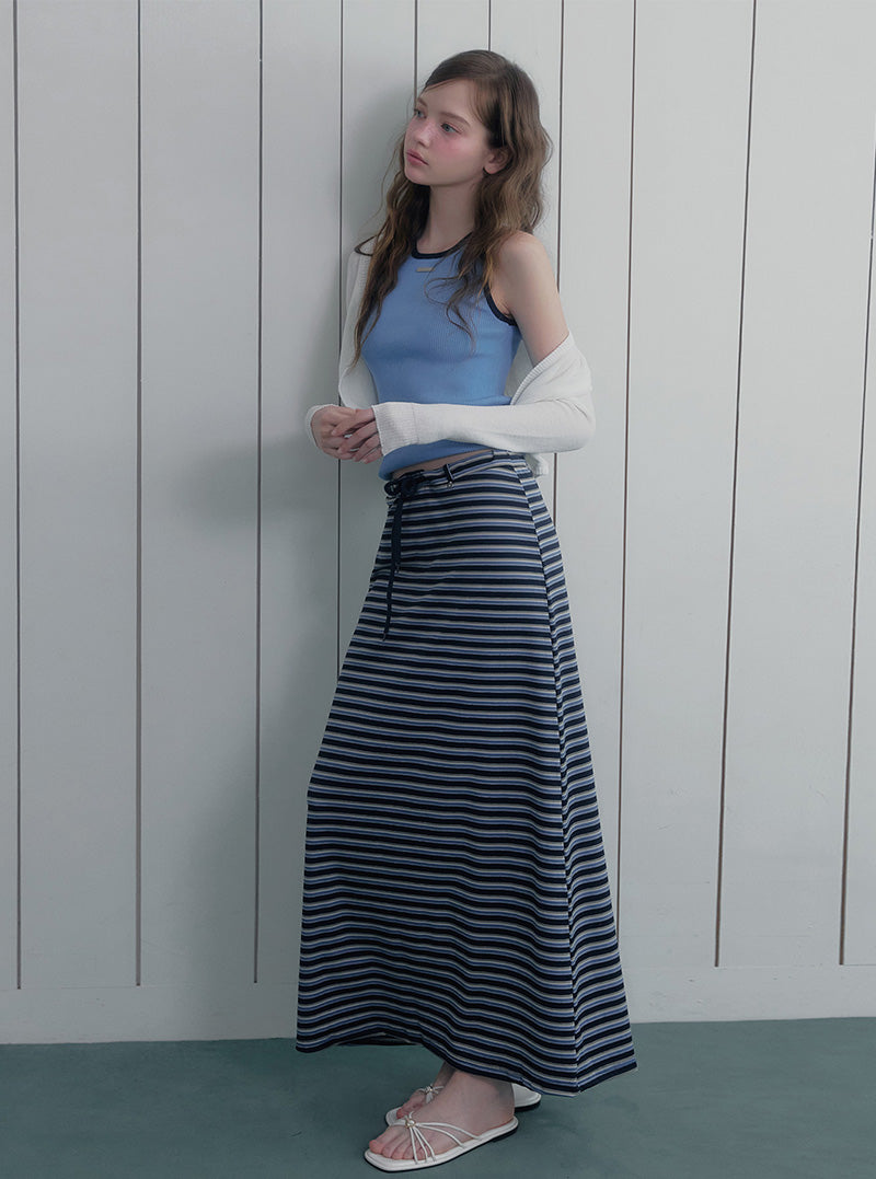 Inble contrast stripe banding long skirt