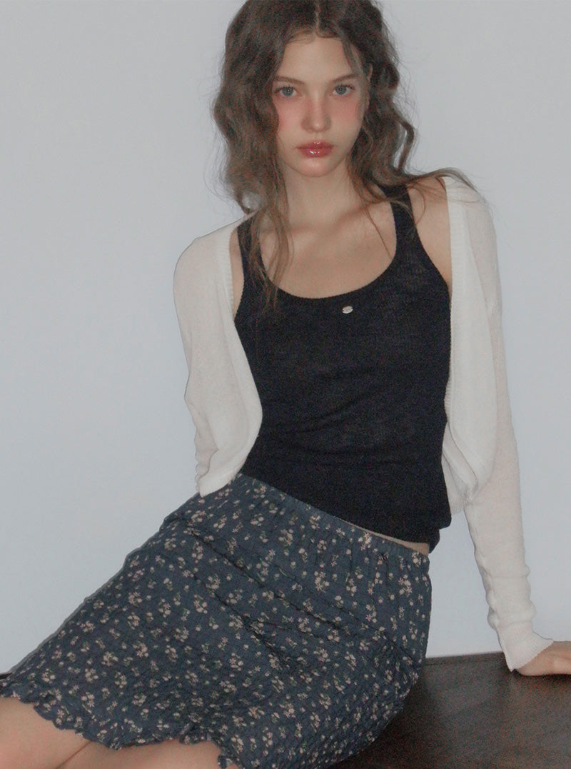 Lundi flower wrinkle midi skirt