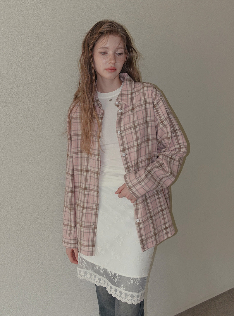 Real check oversized long sleeve shirt