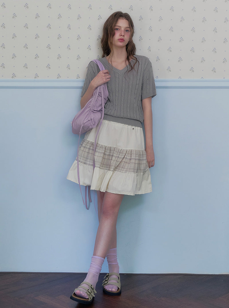 Pino contrast tiered banding mini skirt