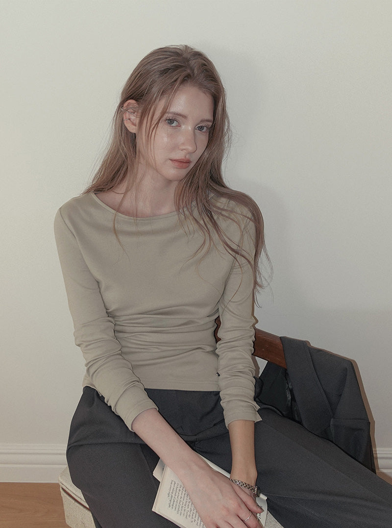 Siter asymmetrical shirring long sleeve T-shirt