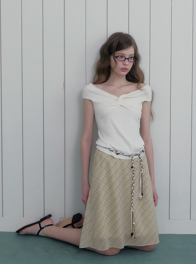 Deotz check banding midi skirt