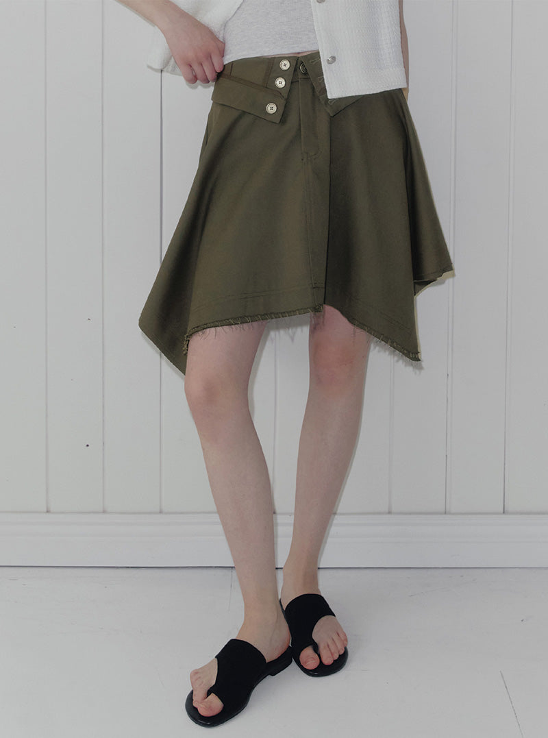 Rique folding vintage unbalanced midi skirt