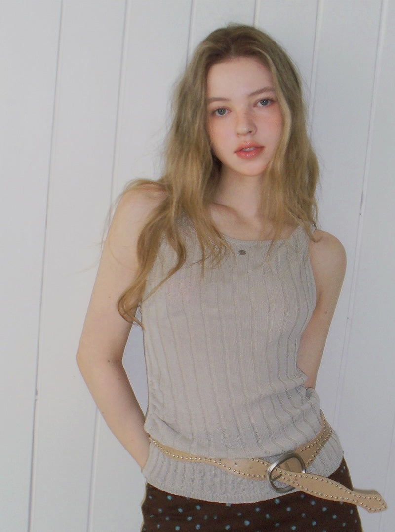 Pken unbalanced twisted knit sleeveless