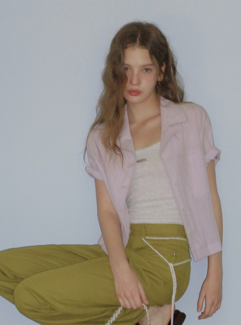 Trick pocket collar short sleeve shirt
