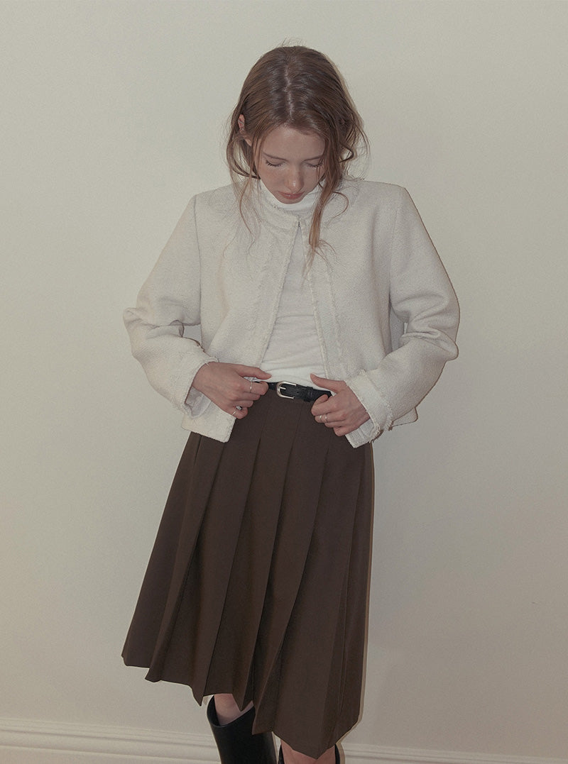 Pilo fringe cropped tweed long sleeve jacket