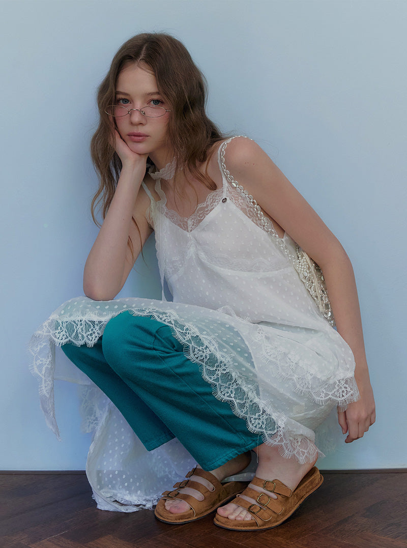 Rintu lace layered sleeveless long dress strap set