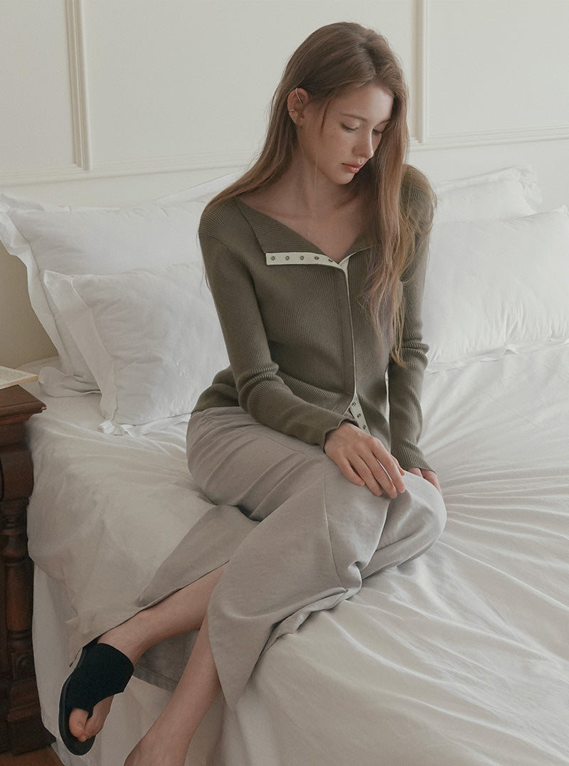 Ollin eyelet button ribbed long sleeve cardigan