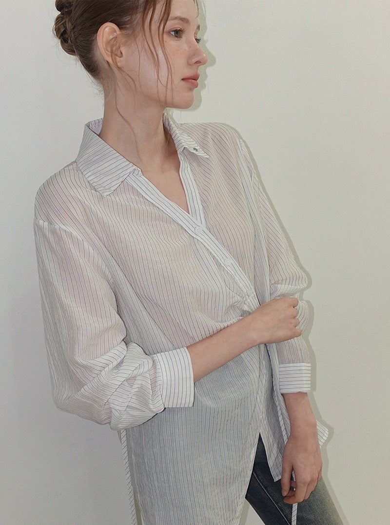 Buti stripe asymmetric long sleeve shirt