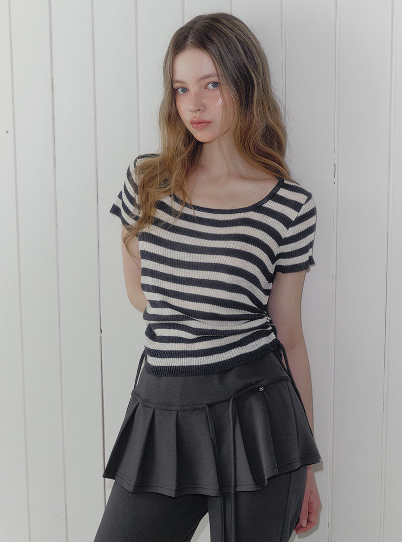 Lilpin shirring square short sleeve knit