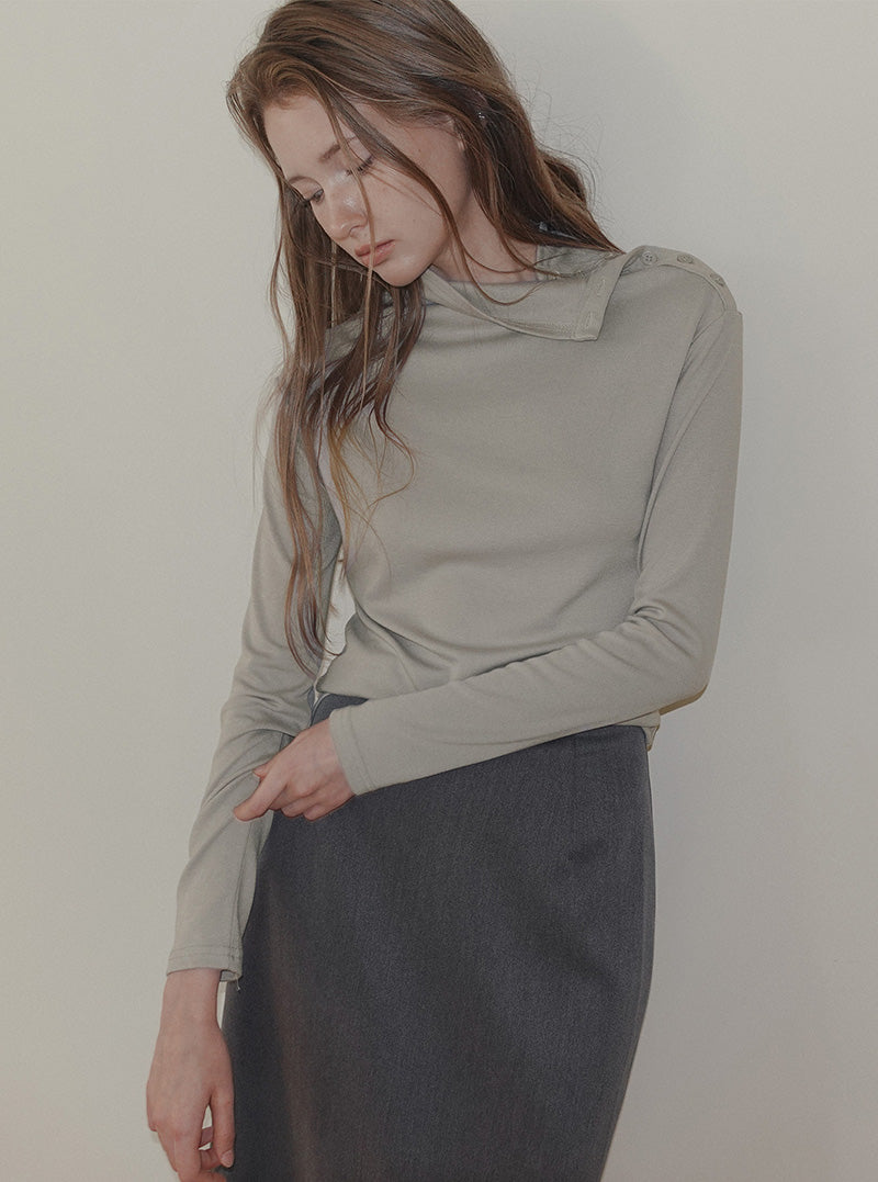 Hate button mock neck long sleeve T-shirt