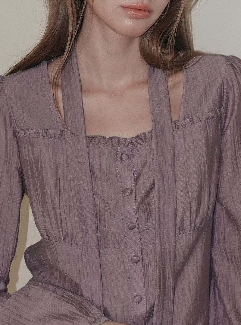 Etis square neck frill long sleeve blouse (strap set)