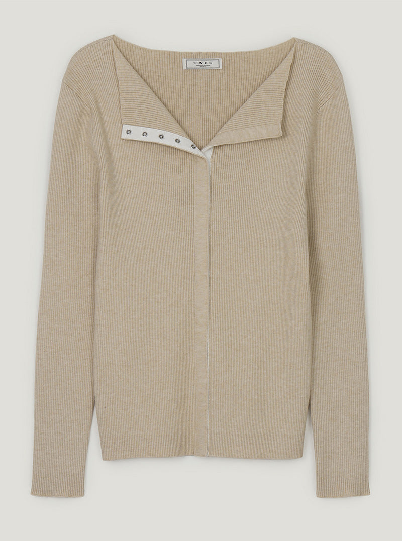 Ollin eyelet button ribbed long sleeve cardigan