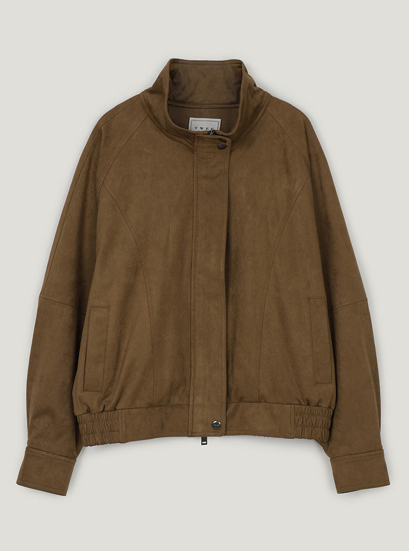London high-neck suede blouson jumper